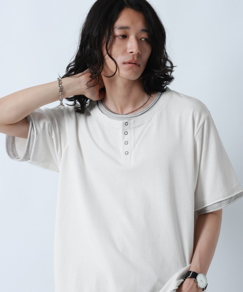 RAGEBLUE(レイジブルー)の「HENLEY NECK FAKE LAYERED T-SHIRTS/フェイクレイヤードヘンリーネックTシャツ(Tシャツ/カットソー・メンズ・グレー/ホワイト/ブラック・MEDIUM/LARGE)」の13枚目の写真