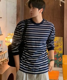 NOWLE（ノウル）の「【NOWLE】レトロボーダー ドロップショルダー プルオーバー ロングスリーブ Tシャツ（Tシャツ/カットソー）」