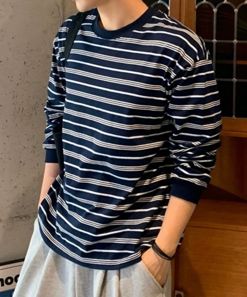 NOWLE(ノウル)の「【NOWLE】レトロボーダー ドロップショルダー プルオーバー ロングスリーブ Tシャツ(Tシャツ/カットソー・メンズ・ネイビー・LARGE/MEDIUM/X-LARGE)」の7枚目の写真