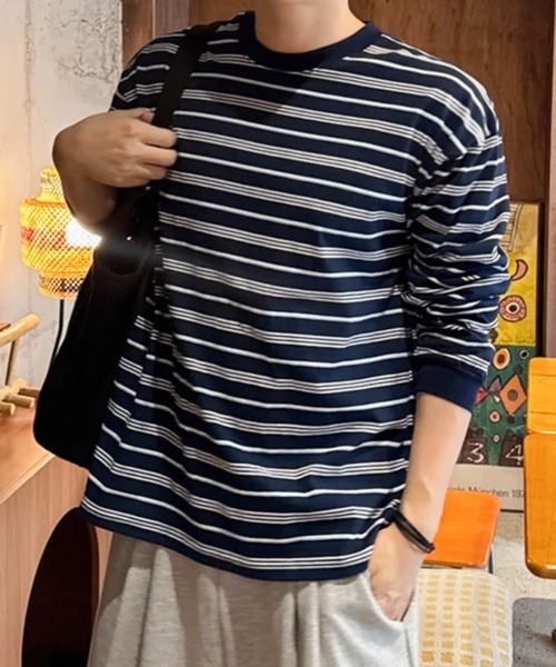 NOWLE(ノウル)の「【NOWLE】レトロボーダー ドロップショルダー プルオーバー ロングスリーブ Tシャツ(Tシャツ/カットソー・メンズ・ネイビー・LARGE/MEDIUM/X-LARGE)」の8枚目の写真