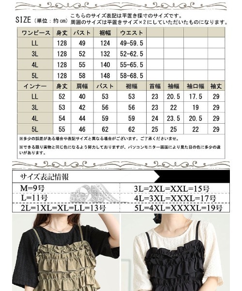 GOLDJAPAN(ゴールドジャパン)の「フリルキャミワンピース&クロップドTシャツ2点セット【大きいサイズ対応】(ワンピース・レディース・ベージュ/ブラック・5L/4L/3L/LL)」の18枚目の写真