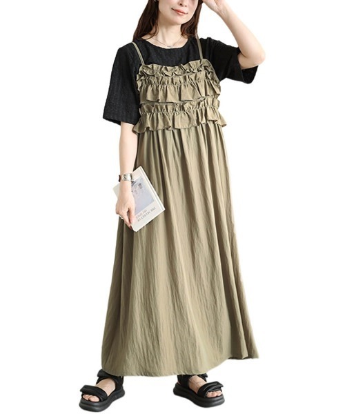 GOLDJAPAN(ゴールドジャパン)の「フリルキャミワンピース&クロップドTシャツ2点セット【大きいサイズ対応】(ワンピース・レディース・ベージュ/ブラック・5L/4L/3L/LL)」の21枚目の写真