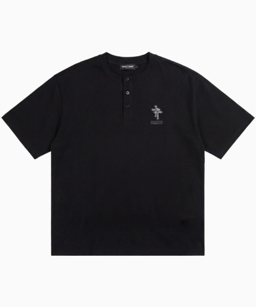 SAINTPAIN(セイントペイン)の「SP ダブルクロスヘビーウェイトヘンリーネック半袖Tシャツブラック(Tシャツ/カットソー・レディース・その他・LARGE)」の1枚目の写真
