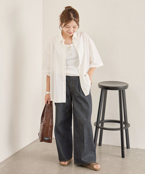 JOURNAL STANDARD(ジャーナルスタンダード)の「【oaedit】リンクルタイプライター ハーフスリーブシャツ(シャツ/ブラウス・レディース・ライトブルー/ホワイト・FREE)」の7枚目の写真