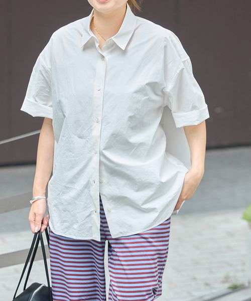 JOURNAL STANDARD(ジャーナルスタンダード)の「【oaedit】リンクルタイプライター ハーフスリーブシャツ(シャツ/ブラウス・レディース・ライトブルー/ホワイト・FREE)」の9枚目の写真