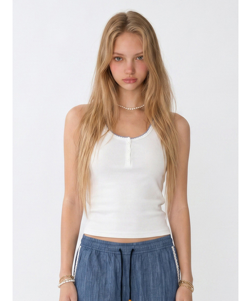 THE GREATEST(ザ グレイテスト)の「Button Henryneck Top White(Tシャツ/カットソー・レディース・その他・FREE)」の1枚目の写真