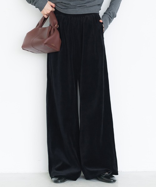coca(coca)(コカ)の「コットンベロアワイドパンツ(その他パンツ・レディース・ブラック/グレー・S/M/L)」の1枚目の写真