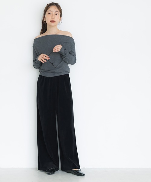 coca(coca)(コカ)の「コットンベロアワイドパンツ(その他パンツ・レディース・ブラック/グレー・S/M/L)」の8枚目の写真