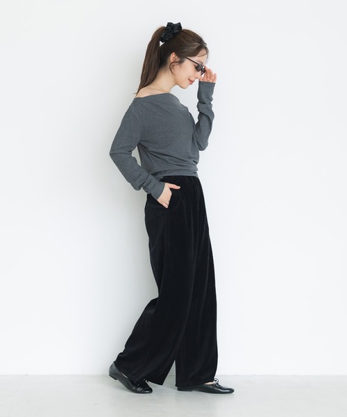 coca(coca)(コカ)の「コットンベロアワイドパンツ(その他パンツ・レディース・ブラック/グレー・S/M/L)」の13枚目の写真