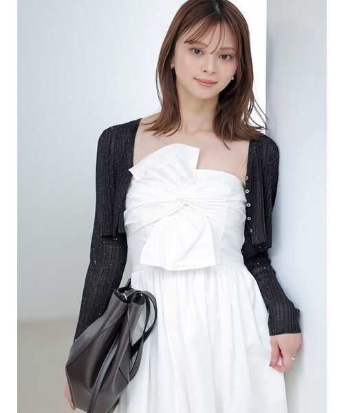 SNIDEL(スナイデル)の「リブシアーカーディガン(カーディガン/ボレロ・レディース・グリーン/アイボリー/ブラック・F)」の1枚目の写真