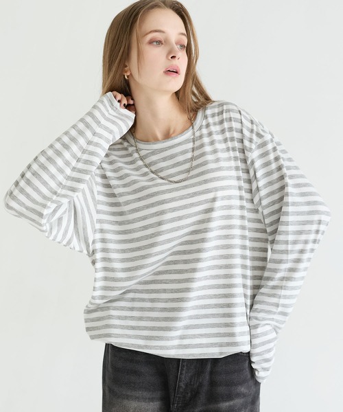 ドローコードボーダーロングスリーブカットソー(Tシャツ/カットソー ドローコードボーダーロングスリーブカットソー(Tシャツ/カットソー