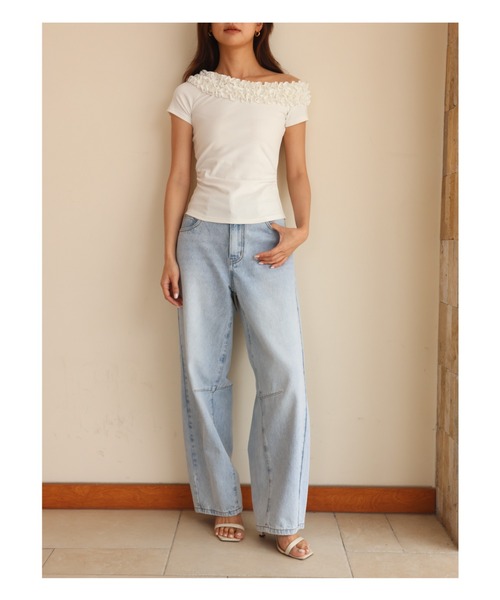 BIRTHDAY BASH(バースデイバッシュ)の「SOPHIA ONE SHOULDER FRILL TOPS(ソフィア ワンショルダーフリルトップス)(Tシャツ/カットソー・レディース・ピンク/ブラック/ホワイト・FREE)」の5枚目の写真