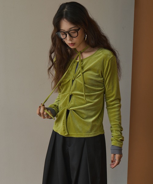 bohmal(ボマール)の「2wayシアーベロアツイストデザイントップス(Tシャツ/カットソー・レディース・ライム/ピンク/ブラウン・FREE)」の14枚目の写真