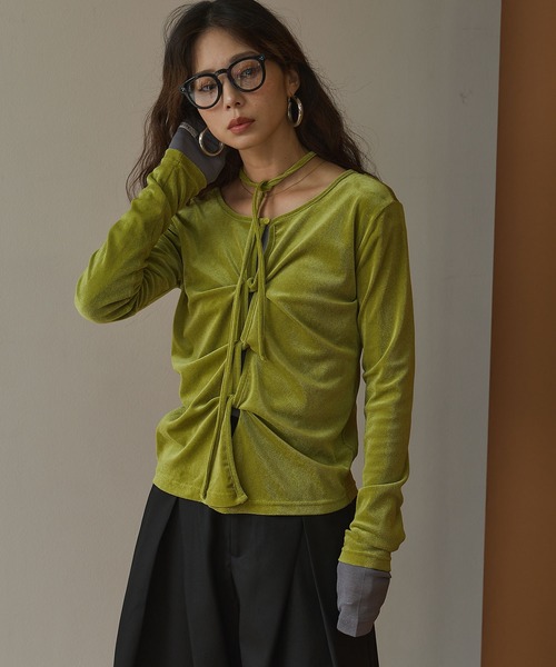 bohmal(ボマール)の「2wayシアーベロアツイストデザイントップス(Tシャツ/カットソー・レディース・ライム/ピンク/ブラウン・FREE)」の16枚目の写真