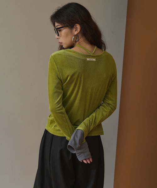 bohmal(ボマール)の「2wayシアーベロアツイストデザイントップス(Tシャツ/カットソー・レディース・ライム/ピンク/ブラウン・FREE)」の17枚目の写真