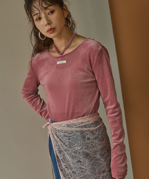 bohmal(ボマール)の「2wayシアーベロアツイストデザイントップス(Tシャツ/カットソー・レディース・ライム/ピンク/ブラウン・FREE)」の5枚目の写真