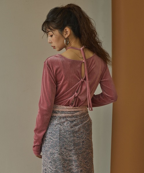 bohmal(ボマール)の「2wayシアーベロアツイストデザイントップス(Tシャツ/カットソー・レディース・ライム/ピンク/ブラウン・FREE)」の7枚目の写真