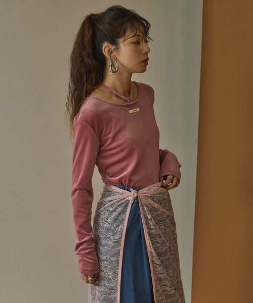 bohmal(ボマール)の「2wayシアーベロアツイストデザイントップス(Tシャツ/カットソー・レディース・ライム/ピンク/ブラウン・FREE)」の8枚目の写真