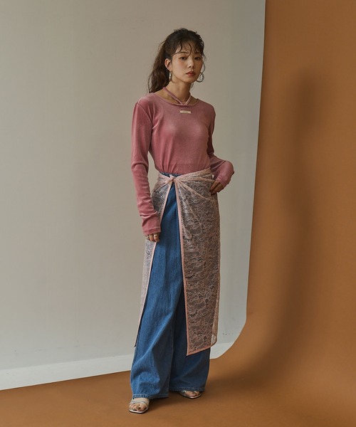 bohmal(ボマール)の「2wayシアーベロアツイストデザイントップス(Tシャツ/カットソー・レディース・ライム/ピンク/ブラウン・FREE)」の9枚目の写真
