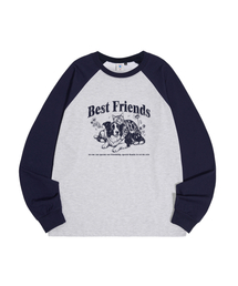フレンドシップドローイングアートラグラン長袖Tシャツ(ネイビー)