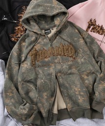 【70】【THRASHER/スラッシャー】 柄アソート ダブルジップ パーカー/フーディー/オーバーサイズ/ライトアウター/ヒョウ柄/レオパード/リアルツリー/カモフラ/Y2K/裏起毛/ダブルZIP/ショート丈あり/ユニセックス/レディース/メンズ