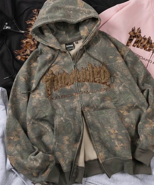 THRASHER(スラッシャー)の「【70】【THRASHER/スラッシャー】 柄アソート ダブルジップ パーカー/フーディー/オーバーサイズ/ライトアウター/ヒョウ柄/レオパード/リアルツリー/カモフラ/Y2K/裏起毛/ダブルZIP/ショート丈あり/ユニセックス/レディース/メンズ(パーカー・メンズ・ピンク/ブラック/グレー/ブラック系/ブラック系1/グリーン系カモフラージュ/グレー系カモフラージュ・M/L/XL/FREE)」の1枚目の写真