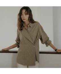 2way stripe wrap shirt [TIFA06SH02]_Khaki