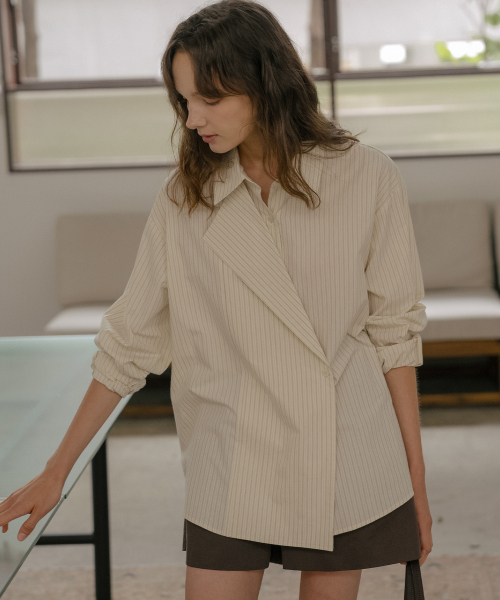 TILL I DIE（ティルアイダイ）の「2way stripe wrap shirt [TIFA06SH02]_Khaki（シャツ/ブラウス・レディース・カーキ・FREE）」の3枚目の写真