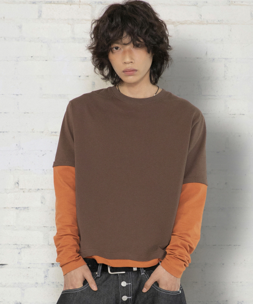 XTONZ(エクストーンズ)の「XTT166 ロールアップレイヤードクロップロングスリーブ (ブラウン)(Tシャツ/カットソー・レディース・その他・MEDIUM/LARGE)」の14枚目の写真