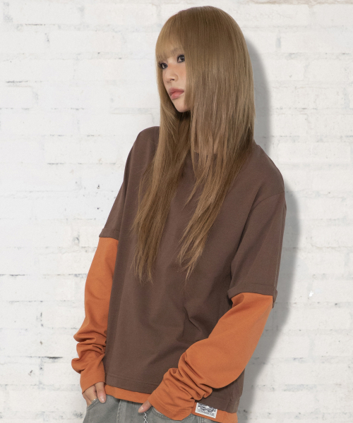 XTONZ(エクストーンズ)の「XTT166 ロールアップレイヤードクロップロングスリーブ (ブラウン)(Tシャツ/カットソー・レディース・その他・MEDIUM/LARGE)」の13枚目の写真