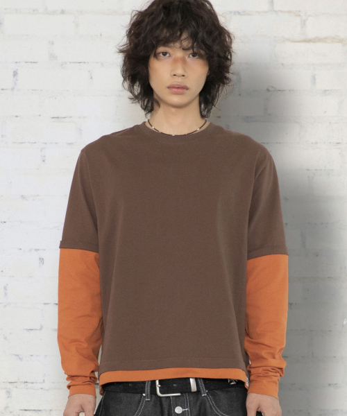 XTONZ(エクストーンズ)の「XTT166 ロールアップレイヤードクロップロングスリーブ (ブラウン)(Tシャツ/カットソー・レディース・その他・MEDIUM/LARGE)」の12枚目の写真