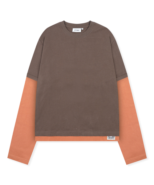 XTONZ(エクストーンズ)の「XTT166 ロールアップレイヤードクロップロングスリーブ (ブラウン)(Tシャツ/カットソー・レディース・その他・MEDIUM/LARGE)」の6枚目の写真