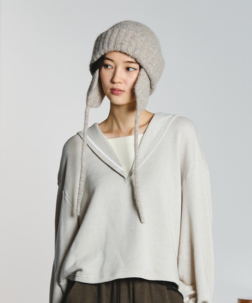ROSE BUD(ローズバッド)の「【ROSE BUD別注】EAR FLAP KNIT CAP(ニットキャップ/ビーニー・レディース・ベージュ/ブラック・ONE SIZE)」の17枚目の写真