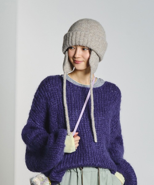 ROSE BUD(ローズバッド)の「【ROSE BUD別注】EAR FLAP KNIT CAP(ニットキャップ/ビーニー・レディース・ベージュ/ブラック・ONE SIZE)」の11枚目の写真