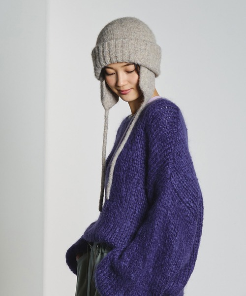ROSE BUD(ローズバッド)の「【ROSE BUD別注】EAR FLAP KNIT CAP(ニットキャップ/ビーニー・レディース・ベージュ/ブラック・ONE SIZE)」の10枚目の写真