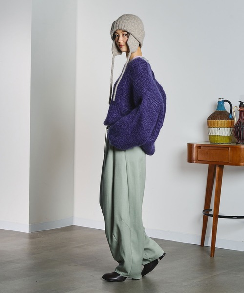 ROSE BUD(ローズバッド)の「【ROSE BUD別注】EAR FLAP KNIT CAP(ニットキャップ/ビーニー・レディース・ベージュ/ブラック・ONE SIZE)」の7枚目の写真