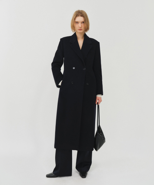 LOOKAST(ルックキャスト)の「ウールテイラードセミダブルロングコート / WOOL TAILORED SEMI DOUBLE LONG COAT_2colors(チェスターコート・レディース・チャコールグレー/ネイビー・SMALL/MEDIUM)」の3枚目の写真