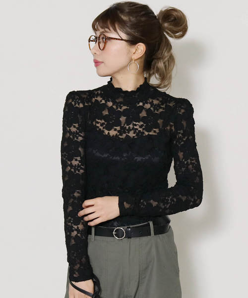reca(レカ)の「【スタッフ一押し】総レースストレッチカットソー(Tシャツ/カットソー・レディース・アイボリー/ブラック/ワイン・FREE)」の3枚目の写真