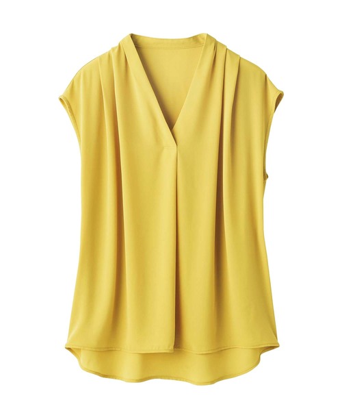 GeeRA（ジーラ）の「タックデザインスキッパーブラウス（フレンチ袖）（シャツ/ブラウス・レディース・ネイビー/ピンクベージュ/カーキ/ホワイト系その他/オフホワイト/マスタード/オレンジ/ブラック/ラベンダー/ドット/イエロー/ミント/ベージュ/ストライプ・SMALL/LARGE/MEDIUM/X-LARGE/XXX-LARGE/XXXX-LARGE/XX-LARGE）」の15枚目の写真