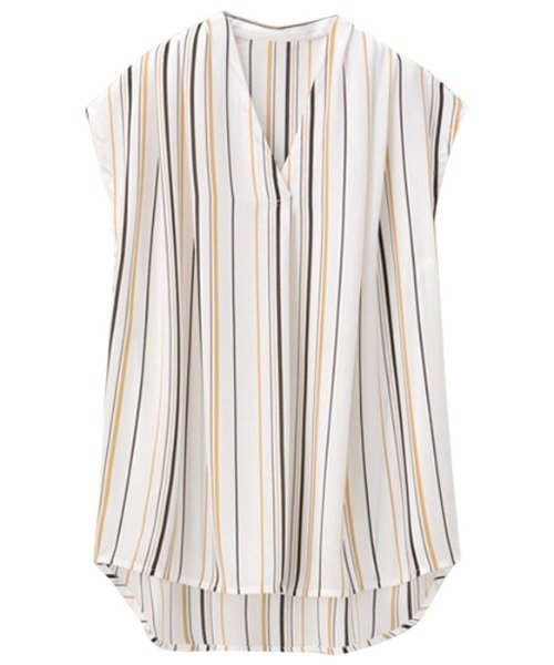 GeeRA（ジーラ）の「タックデザインスキッパーブラウス（フレンチ袖）（シャツ/ブラウス・レディース・ネイビー/ピンクベージュ/カーキ/ホワイト系その他/オフホワイト/マスタード/オレンジ/ブラック/ラベンダー/ドット/イエロー/ミント/ベージュ/ストライプ・SMALL/LARGE/MEDIUM/X-LARGE/XXX-LARGE/XXXX-LARGE/XX-LARGE）」の16枚目の写真