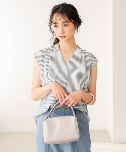 GeeRA（ジーラ）の「タックデザインスキッパーブラウス（フレンチ袖）（シャツ/ブラウス・レディース・ネイビー/ピンクベージュ/カーキ/ホワイト系その他/オフホワイト/マスタード/オレンジ/ブラック/ラベンダー/ドット/イエロー/ミント/ベージュ/ストライプ・SMALL/LARGE/MEDIUM/X-LARGE/XXX-LARGE/XXXX-LARGE/XX-LARGE）」の20枚目の写真