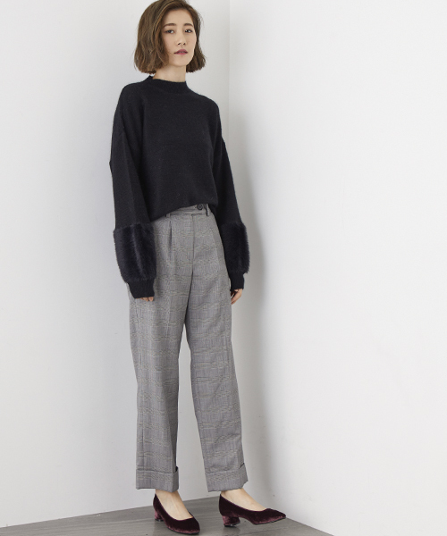 STUDIOUS(ステュディオス)の「フラッフィーシャギーリブニット(ニット/セーター・レディース・ライトグレー/ブラック/オフホワイト・FREE)」の4枚目の写真