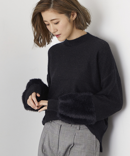 STUDIOUS(ステュディオス)の「フラッフィーシャギーリブニット(ニット/セーター・レディース・ライトグレー/ブラック/オフホワイト・FREE)」の9枚目の写真