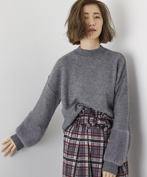 STUDIOUS(ステュディオス)の「フラッフィーシャギーリブニット(ニット/セーター・レディース・ライトグレー/ブラック/オフホワイト・FREE)」の8枚目の写真