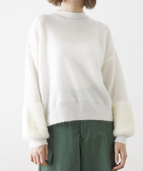 STUDIOUS(ステュディオス)の「フラッフィーシャギーリブニット(ニット/セーター・レディース・ライトグレー/ブラック/オフホワイト・FREE)」の6枚目の写真