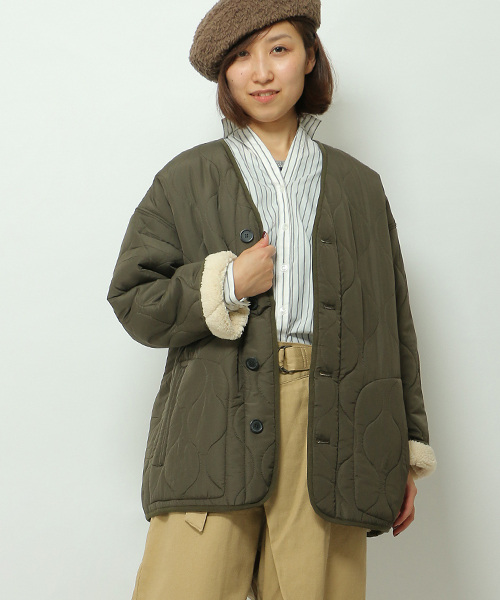 LBC(エルビーシー)の「裏ボアキルトジャケット (ブルゾン・レディース・ダークグリーン/ピンクベージュ・MEDIUM/LARGE)」の2枚目の写真