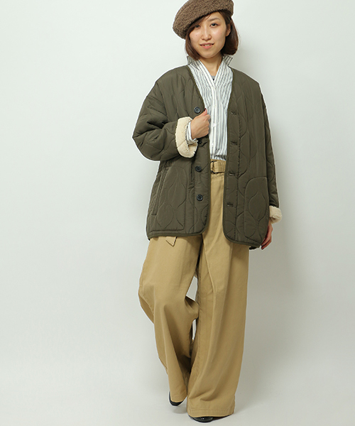 LBC(エルビーシー)の「裏ボアキルトジャケット (ブルゾン・レディース・ダークグリーン/ピンクベージュ・MEDIUM/LARGE)」の12枚目の写真