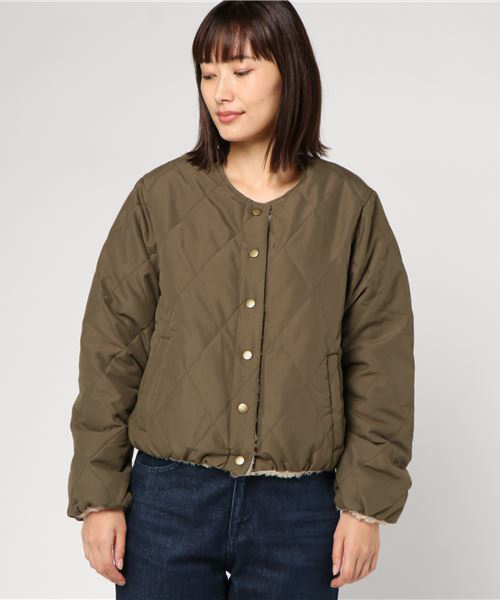 MERLOT（メルロー）の「ピーチ×ボアリバーシブルジャケット000-6527（ダウンジャケット/コート・レディース・ブラック/ベージュ/カーキ・FREE）」の4枚目の写真