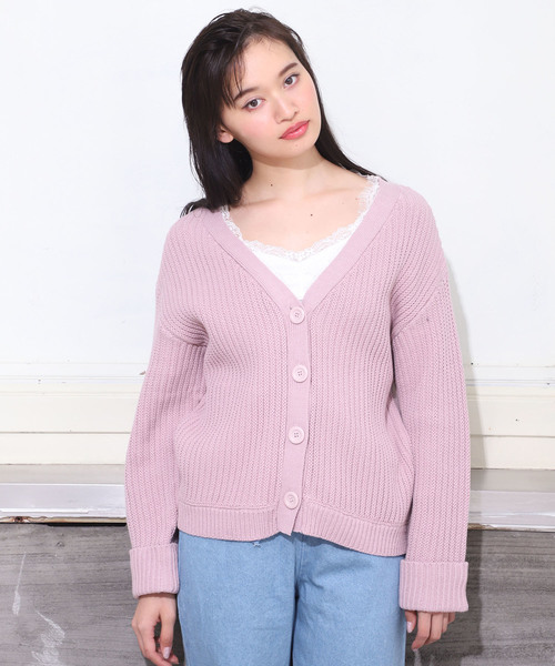 one after another NICE CLAUP(ワンアフターアナザーナイスクラップ)の「レース付きぎゅっとカーディガン(カーディガン/ボレロ・レディース・ブラック/ベージュ/オフホワイト/ピンク・FREE)」の4枚目の写真