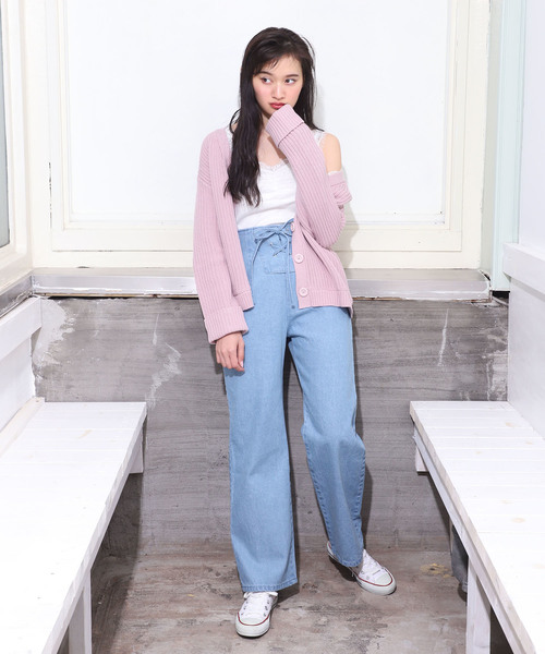 one after another NICE CLAUP(ワンアフターアナザーナイスクラップ)の「レース付きぎゅっとカーディガン(カーディガン/ボレロ・レディース・ブラック/ベージュ/オフホワイト/ピンク・FREE)」の6枚目の写真